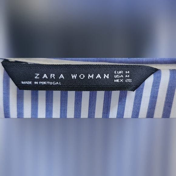 Zara Half Button Down Top with Oxford Strips and Decorative Fashion Trim - Picture 4 of 4